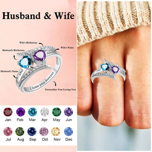 I Love You Forever -Personalized Custom 2 Names & Birthstones Promise Ring For Her