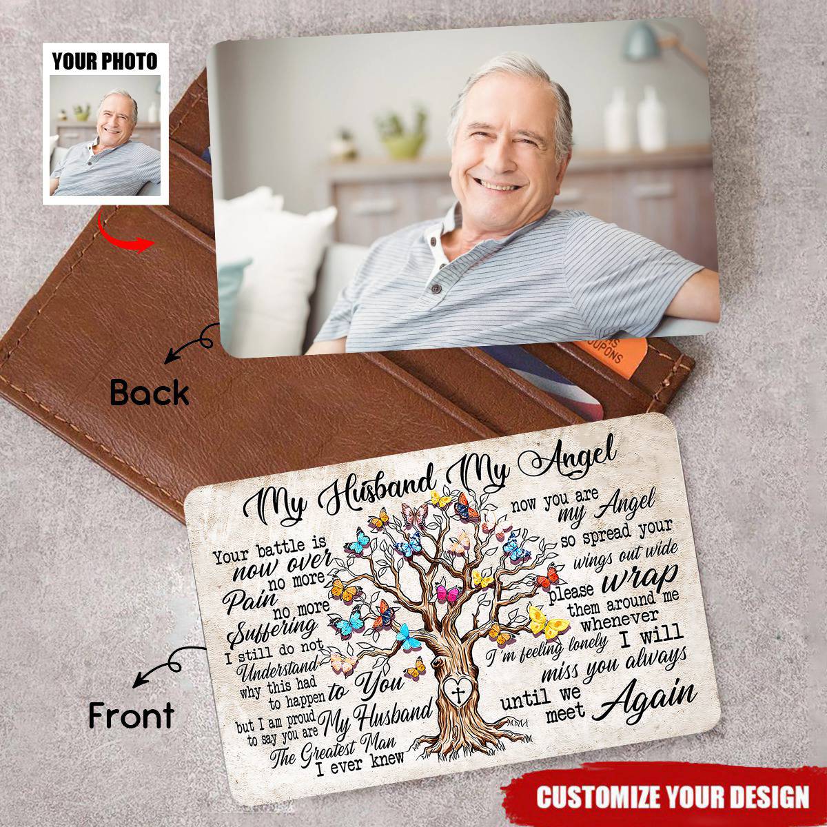 My Husband My Angel Butterfly Tree Print Personalized Wallet Card