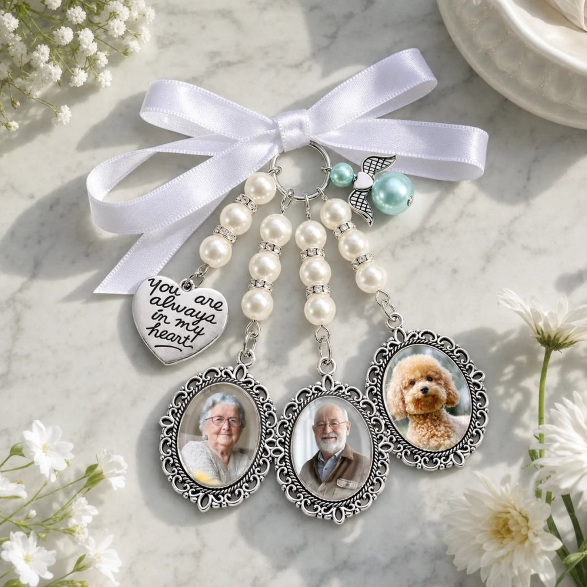 Custom Photo Bouquet Charm - Personalized Memorial Sympathy Gifts For Brides