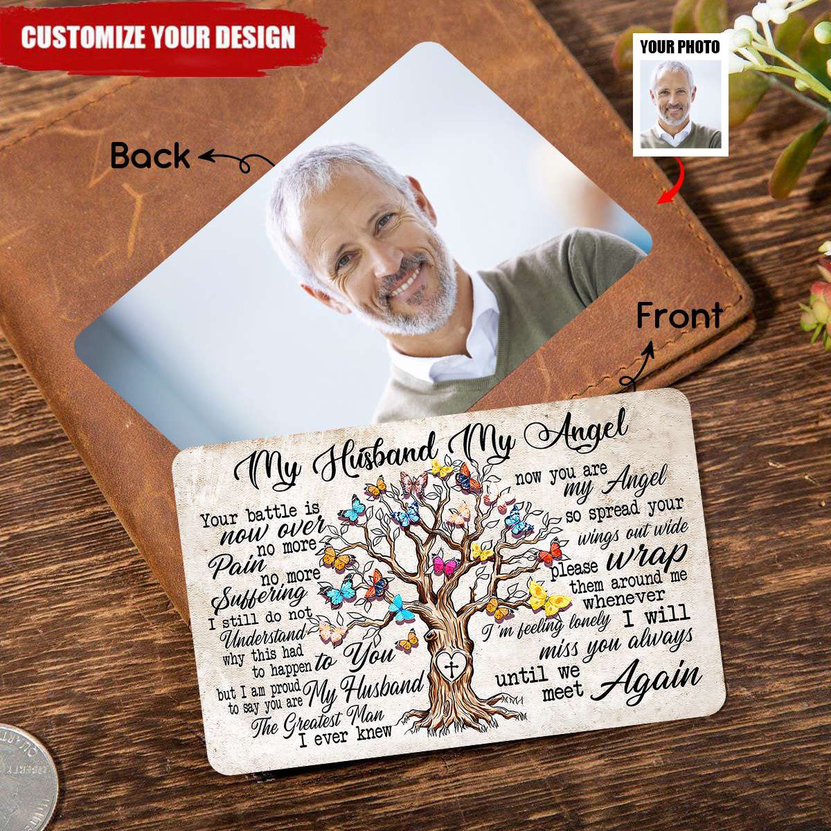 My Husband My Angel Butterfly Tree Print Personalized Wallet Card
