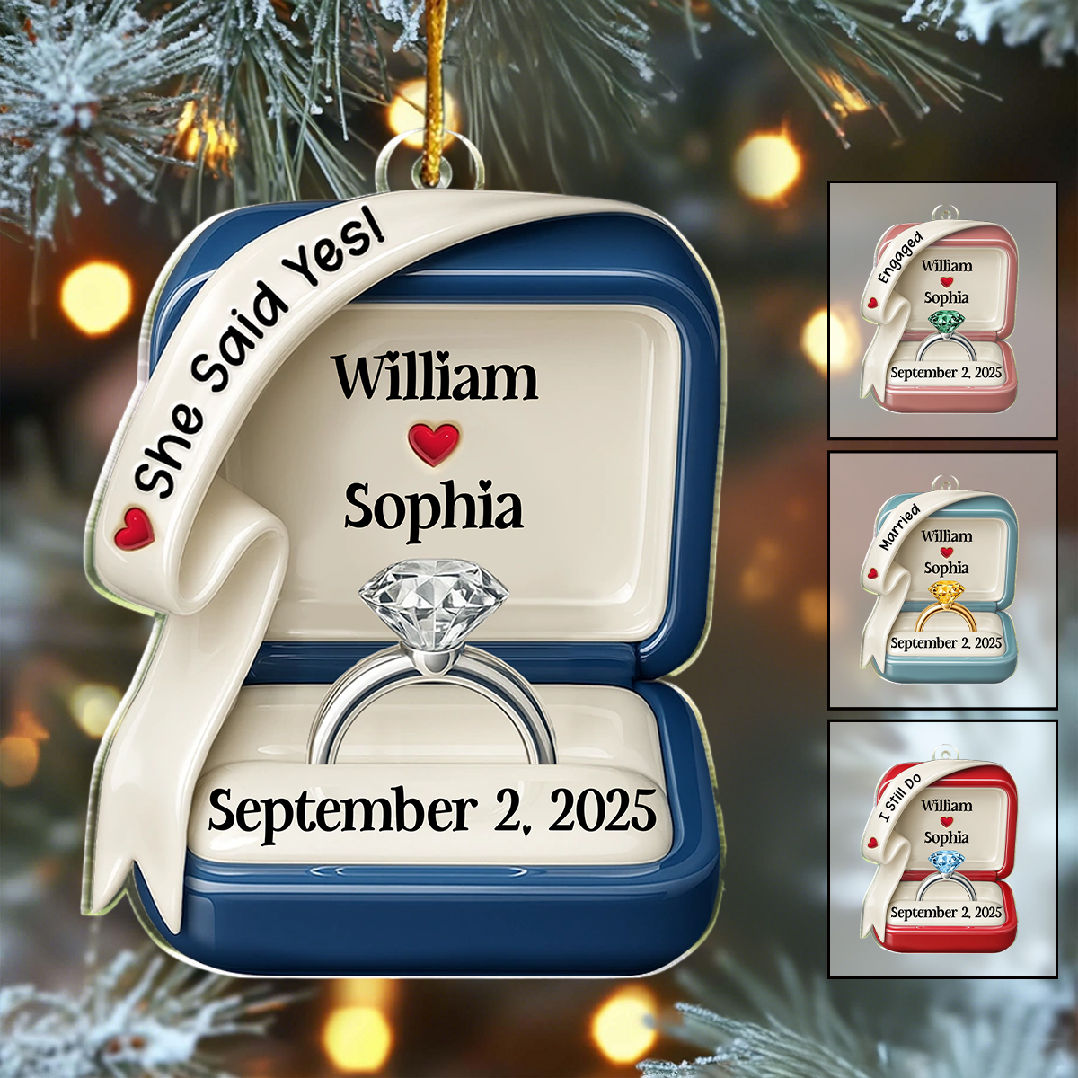 She Said Yes Engaged Married Ring Box - Personalized Acrylic Ornament