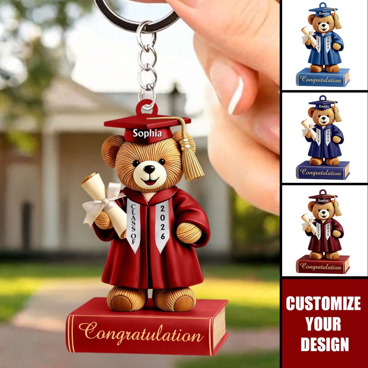 Congratulations Graduation Bear Keychain Personalized Graduation Gifts For Him, Her