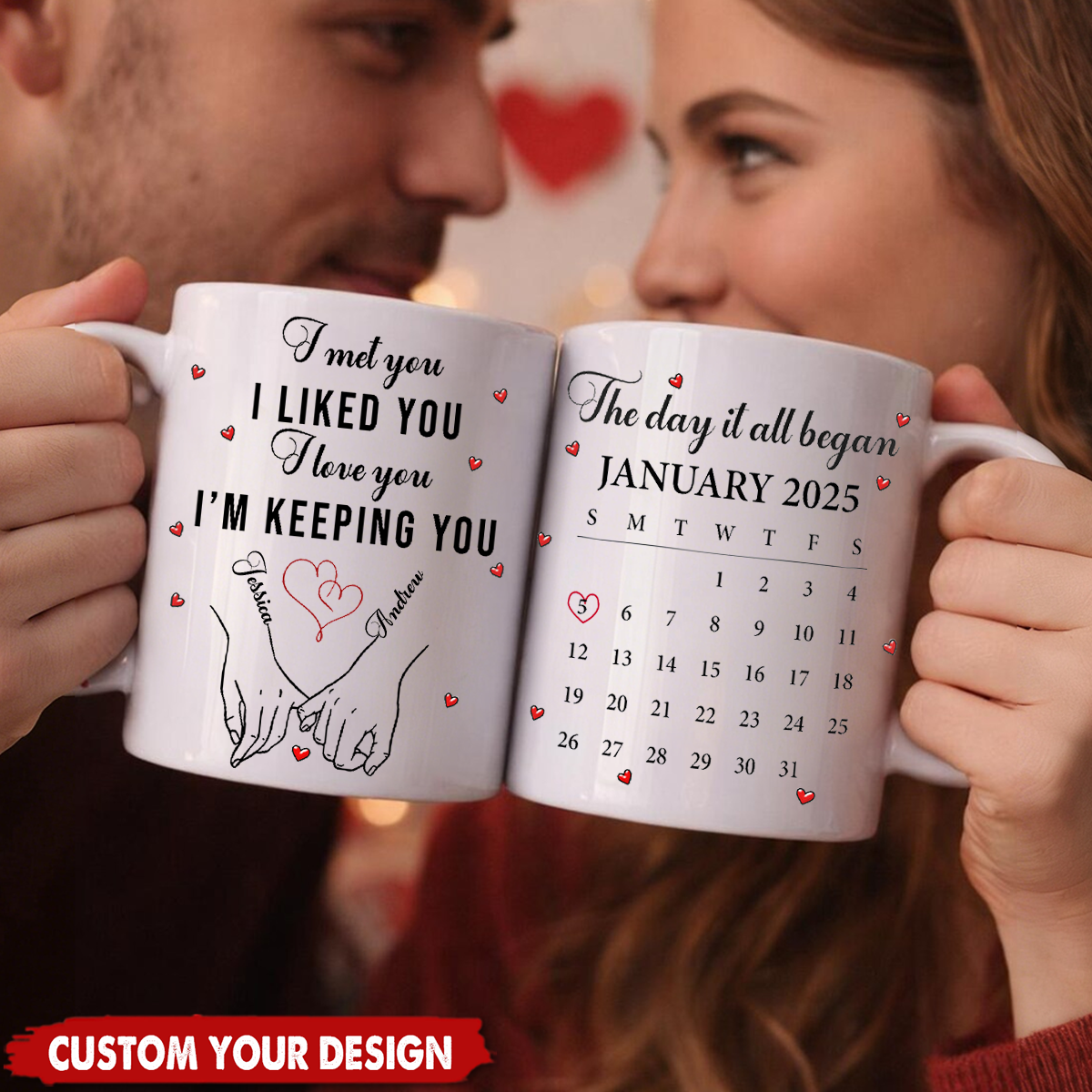 The Day It All Began Couple Quote & Calendar- Personalized Mug - Gift For Valentine's Day