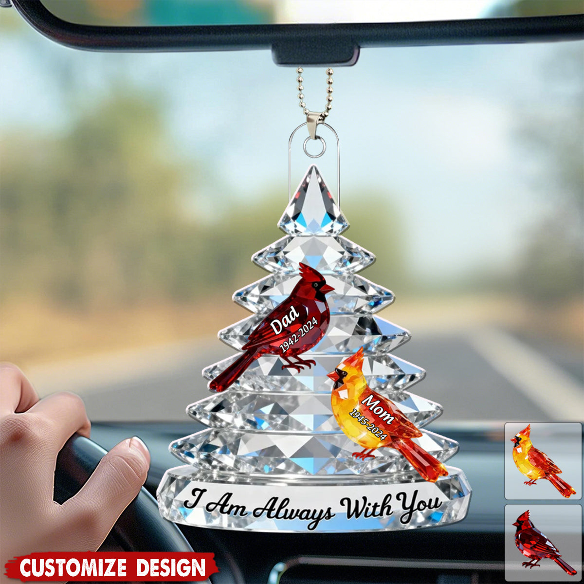 Memorial Christmas Tree Cardinals - Personalized Acrylic Ornament - Remembrance Gift