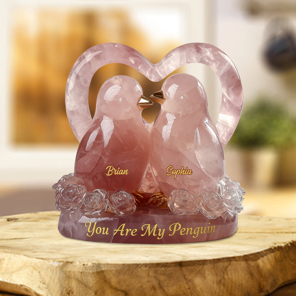 You Are My Penguin, Rose Quartz Styled Penguin Couple - Personalized Acrylic Plaque