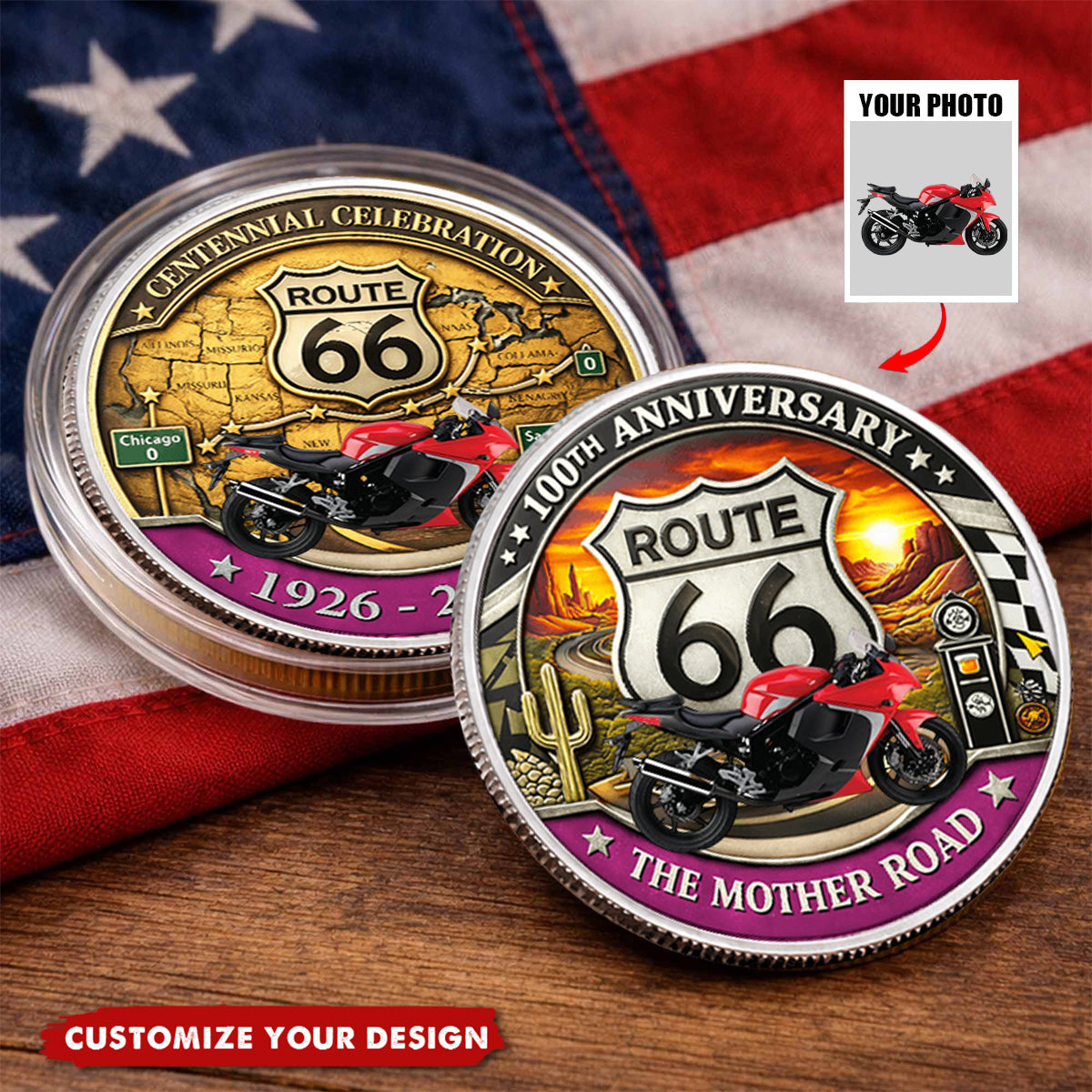 Celebrate 100 Years of Road Route 66 - Custom Vehicle's Photo Commemorative Coin
