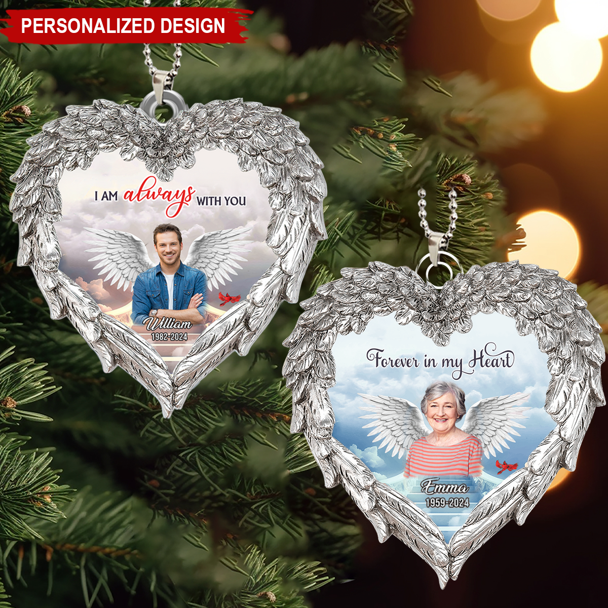 Memorial Upload Photo Wings, In Loving Memory In Heaven Personalized Ornament