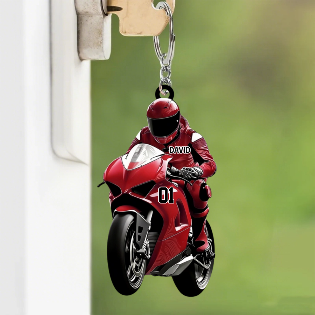 Personalized Motorcycle Rider Keychain - Gift for Motorcycle Lover