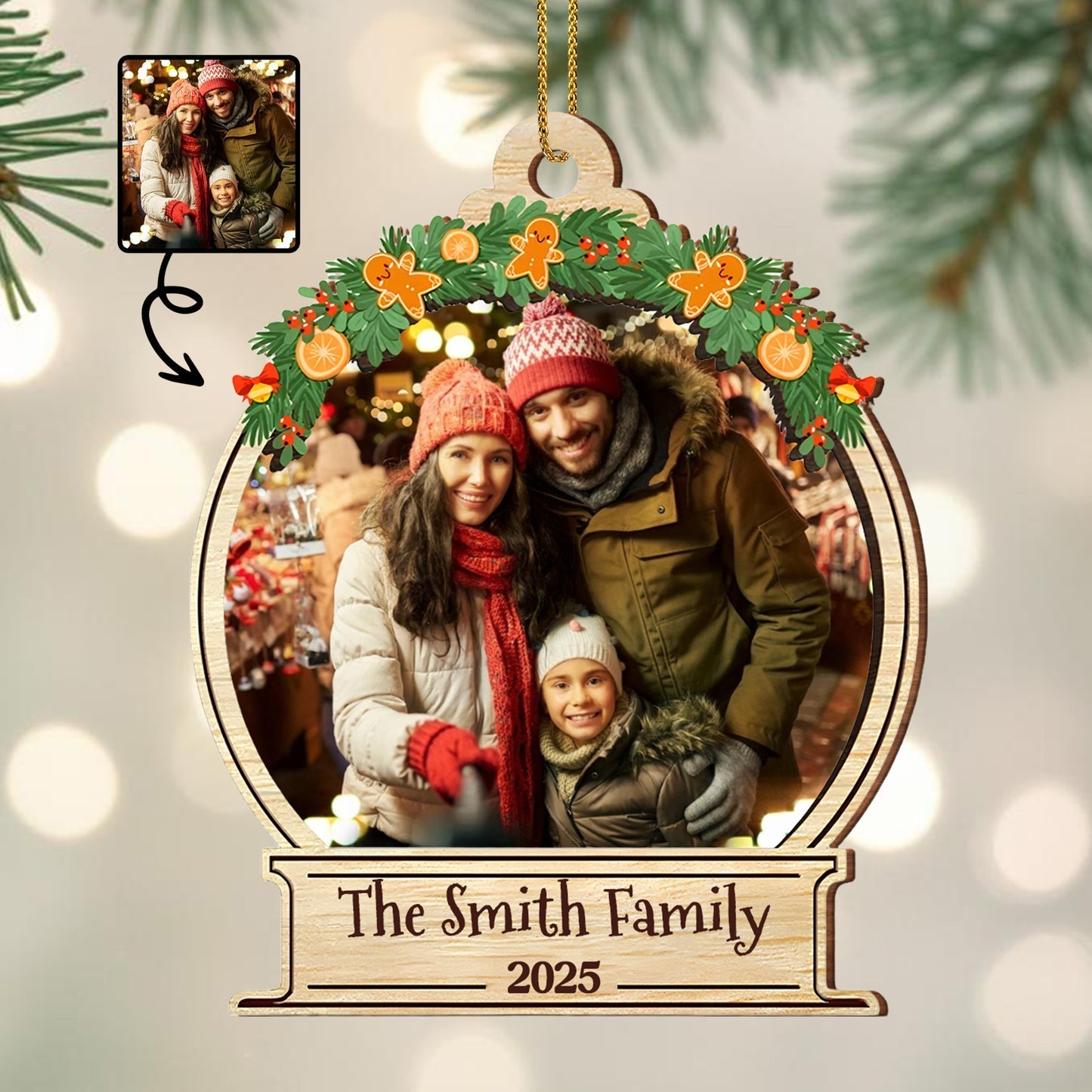 Celebrate Your Family's Moments With Holly And Gingerbread,Personalized Custom Wood Ornament