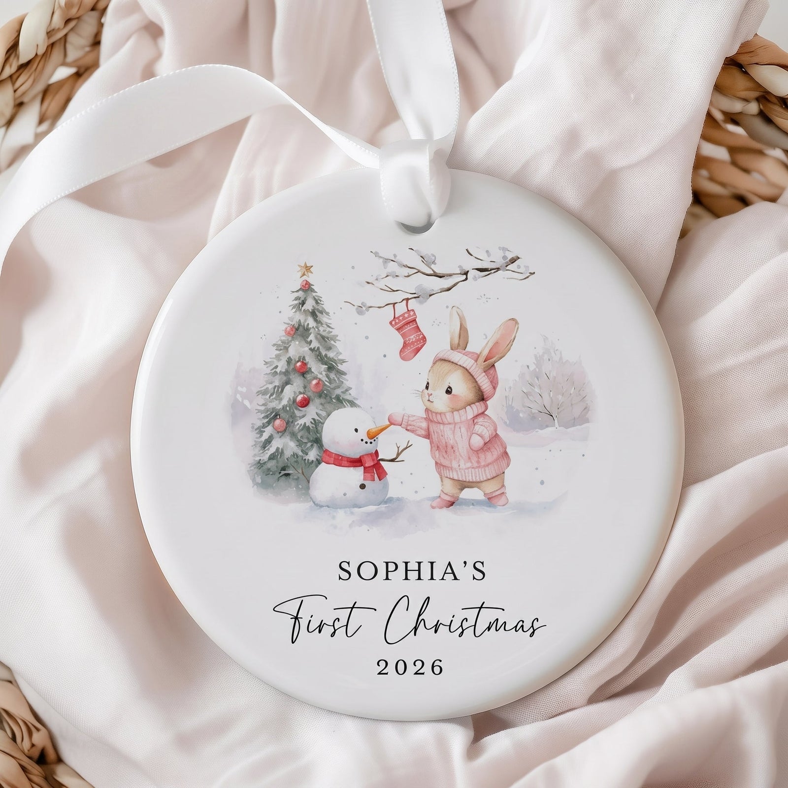 Personalized Rabbit Baby’s First Christmas Ornament