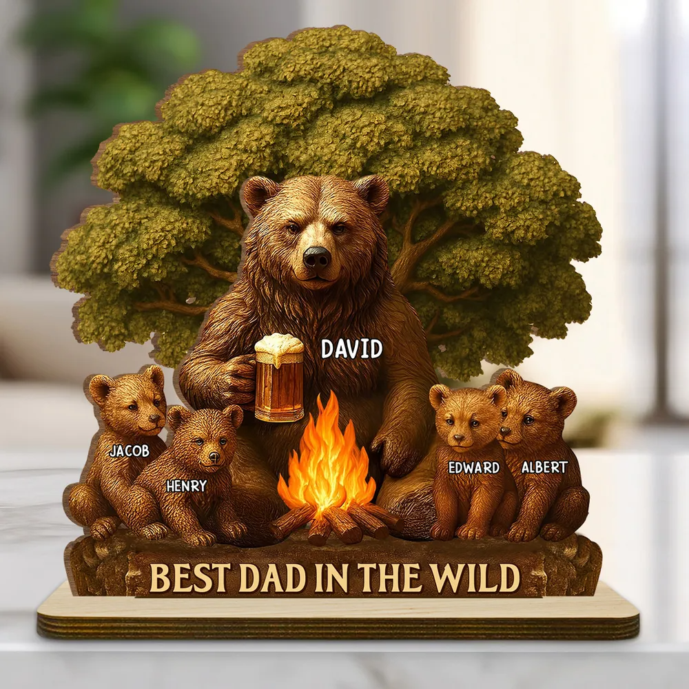 Best Dad In The Wild - Family Personalized Standing Wooden Plaque
