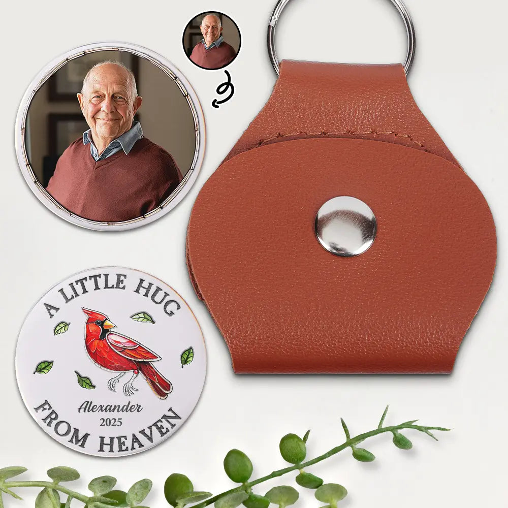 Custom Photo A Little Hug From Heaven - Personalized Leather Pocket Hug
