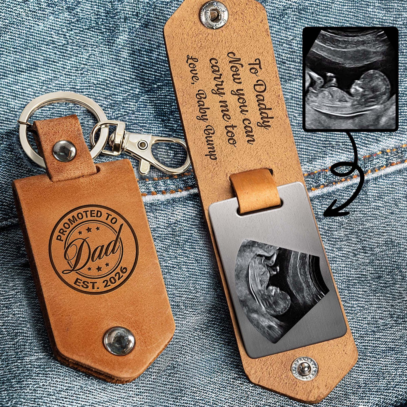 To Daddy Now You Can Carry Me Too, Leather Keychain, Gift For Dad
