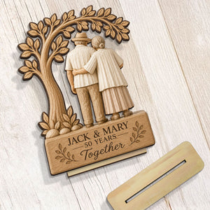 Rustic Old Couple Walking Anniversary Gift - Personalized Wooden Plaque