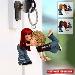 Romantic Cartoon Couple - Personalized Keychain