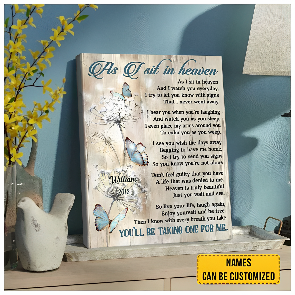 Personalized Wall Art-As I sit in heaven Butterflies Canvas Wall Art Decor Memory Gifts