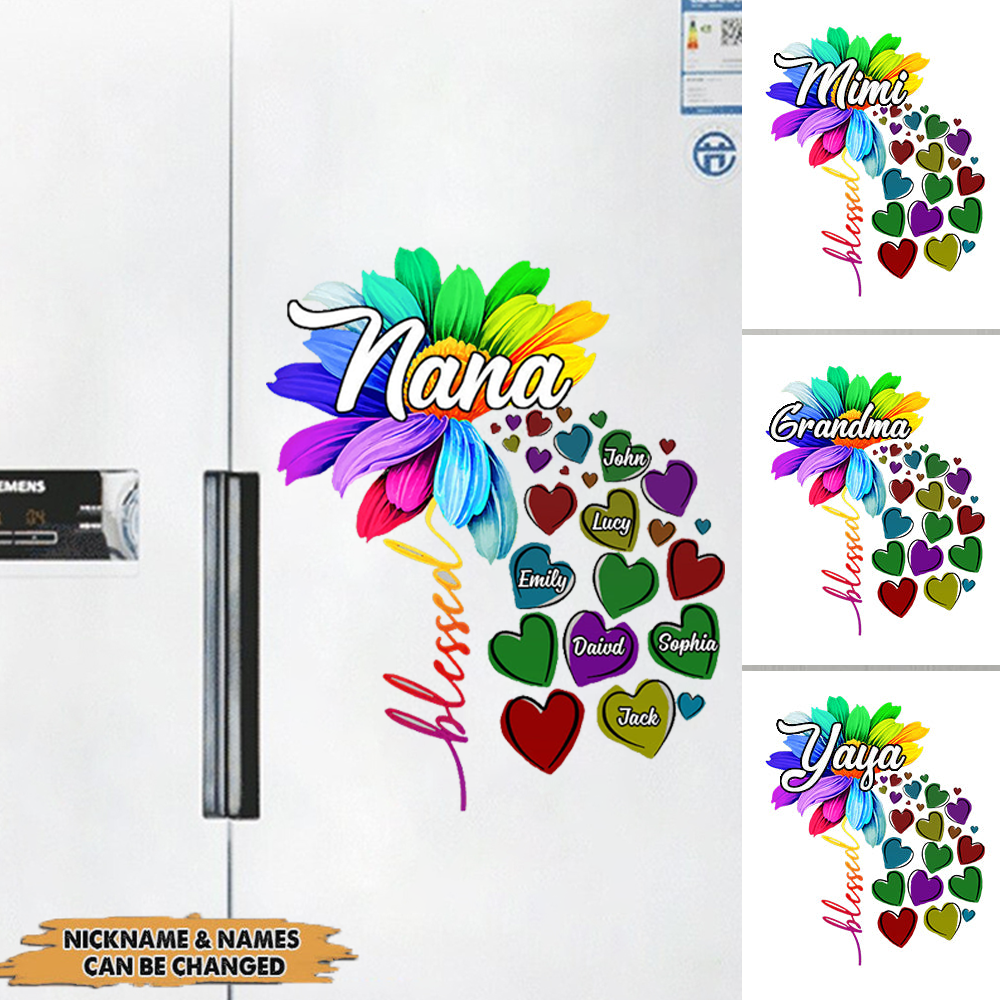 Blessed Nana, Grandma With Grandkids Rainbow Flower Personalized Sticker