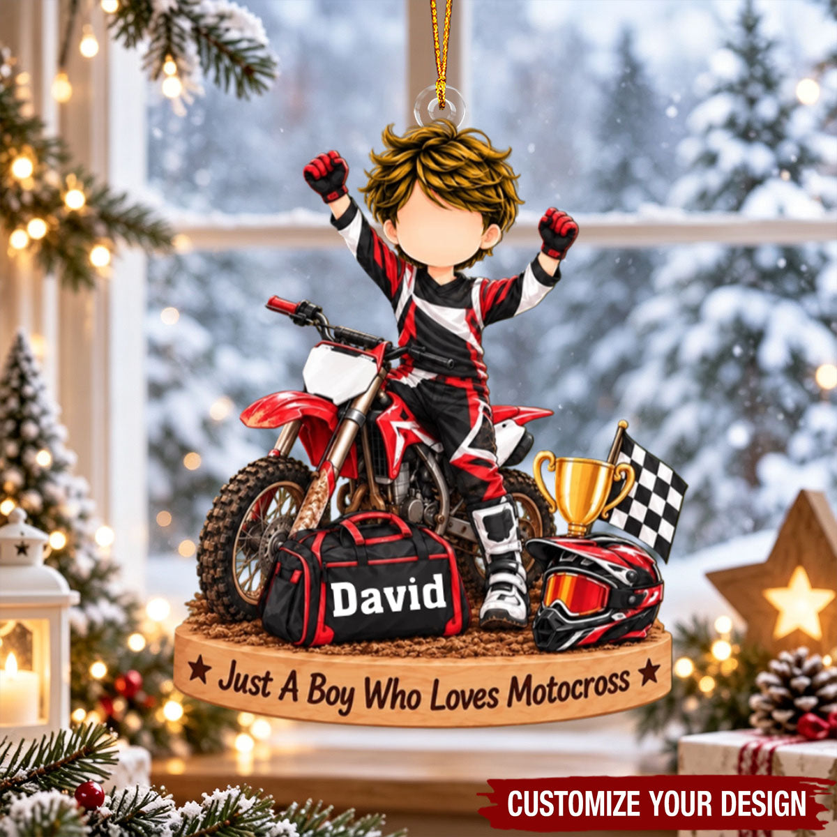 Personalized Motocross Dirt Bike Christmas Ornament - Custom Dirt Bike Rider Name Gift