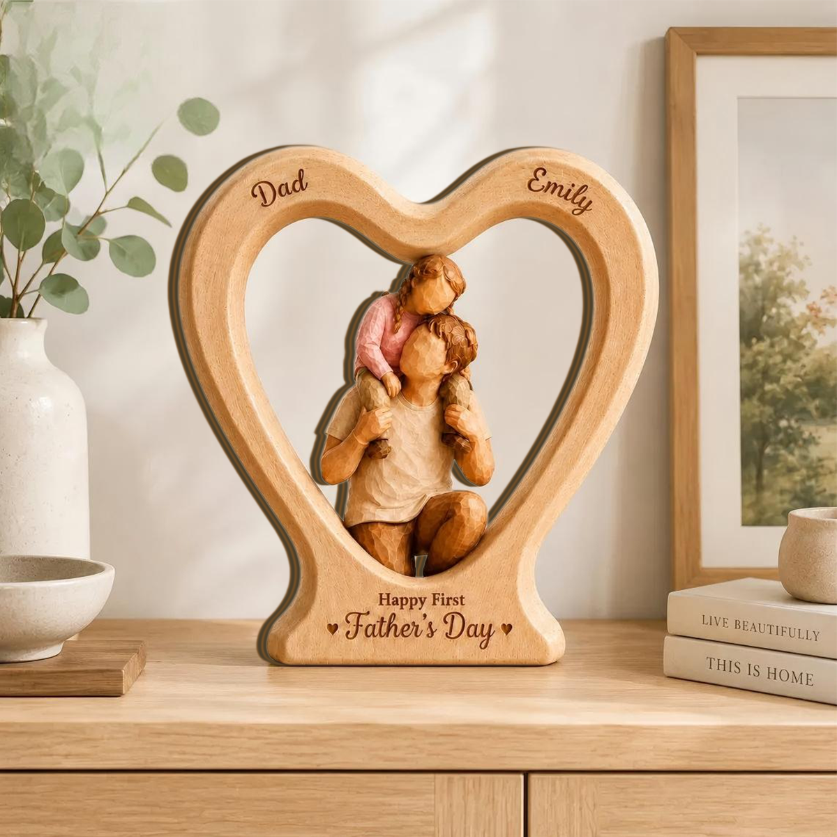 Personalized Father’s Day Wooden Block - Dad & Daughter Heart Keepsake