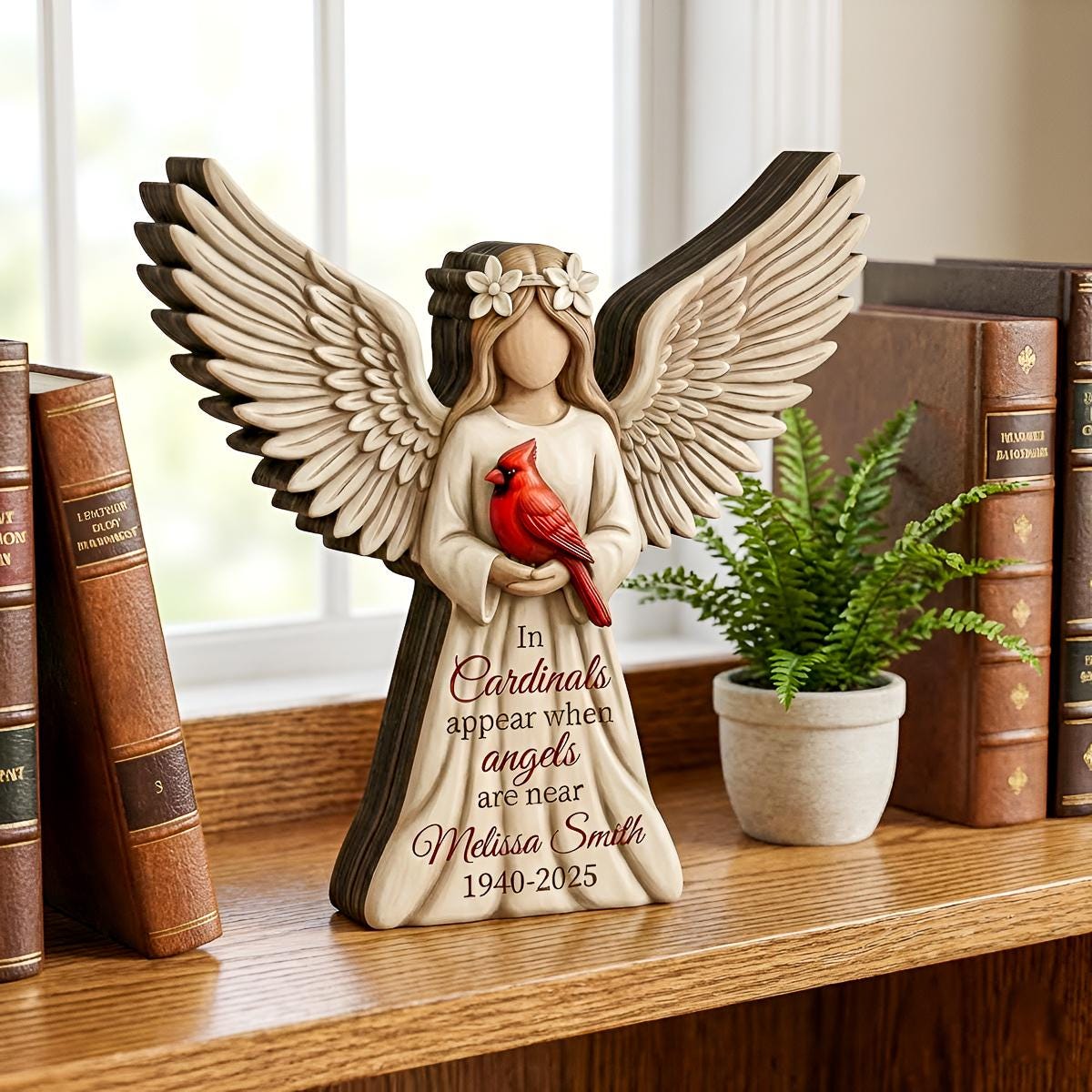 Custom Name Personalized Angel Cardinal Memorial Wooden Block