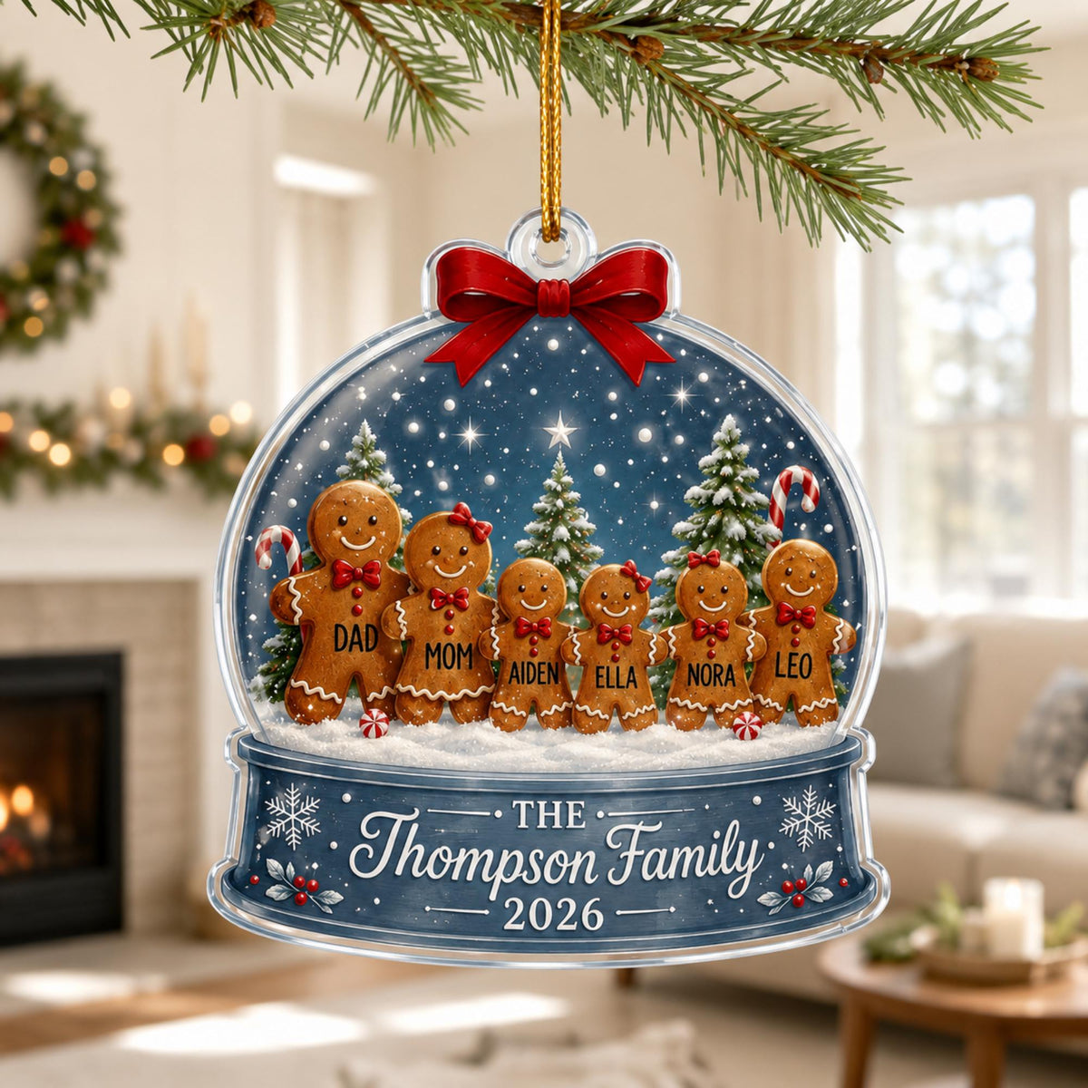 Personalized Gingerbread Family Snow Globe Acrylic Ornament