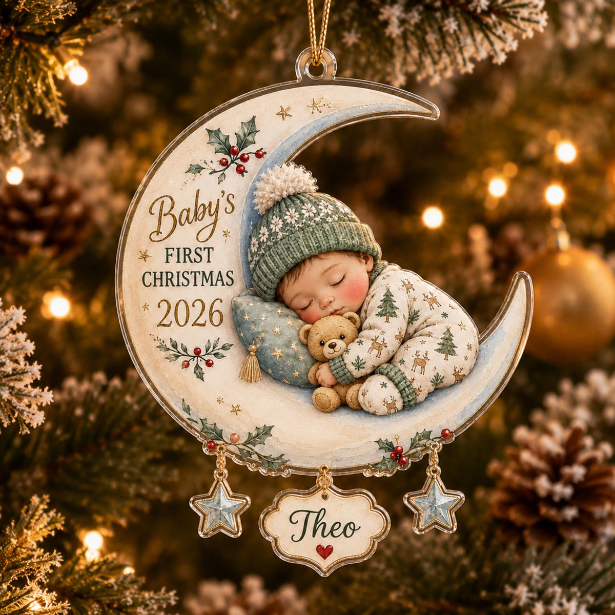 Personalized Baby First Christmas Acrylic Ornament 2026 - Newborn Gift
