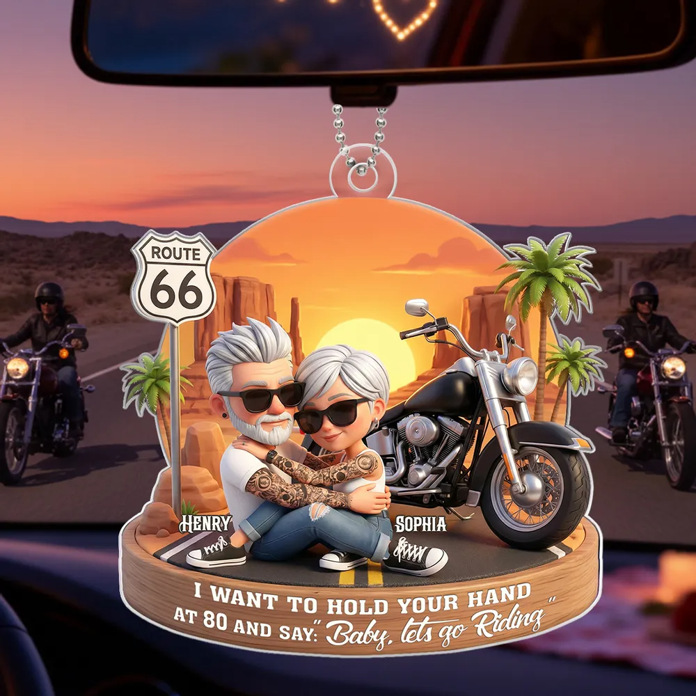 Old Couple Baby Let's Go Riding - Personalized Acrylic Car Hanger - Gift for Motocross Racers