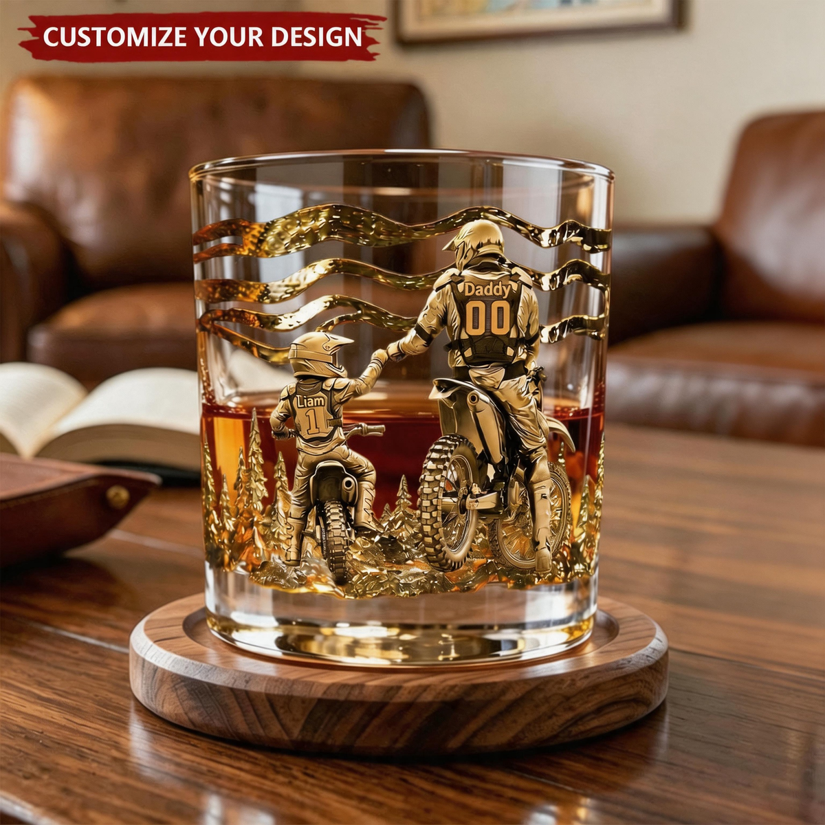 Dad Dirt Bike Round Glass - Personalized Gifts For Dad