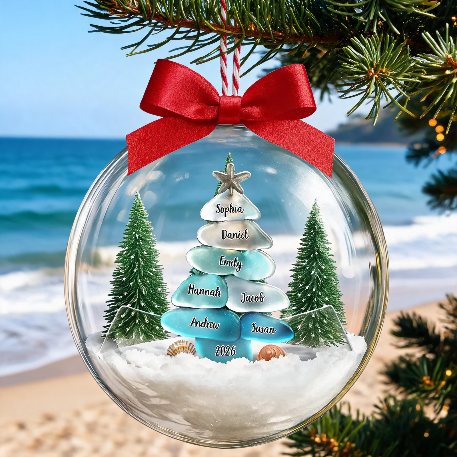 Sea Glass Family Christmas - Personalized Acrylic Ball Ornament