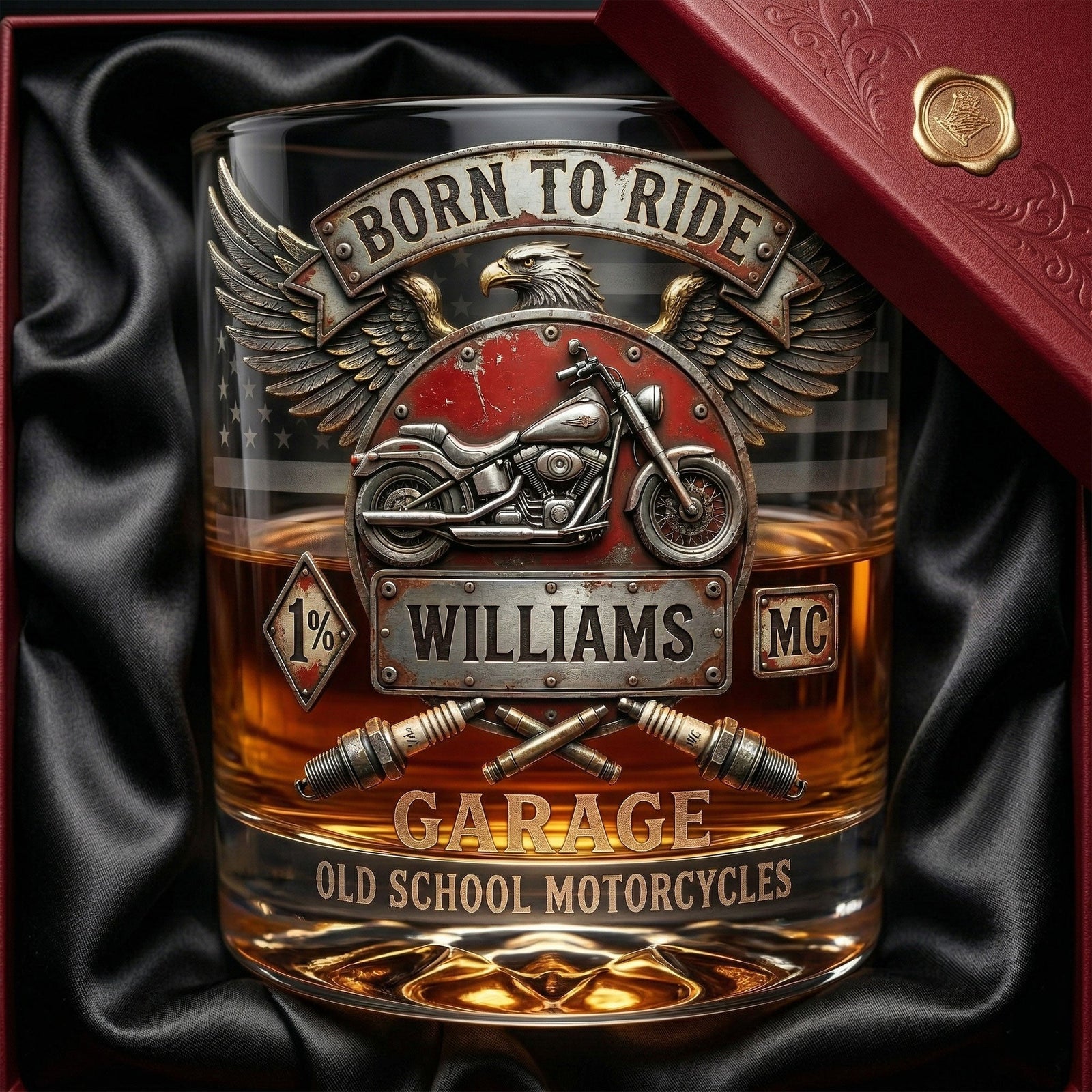 Born To Ride 11oz Round Glass - Personalized Gifts For Bikers