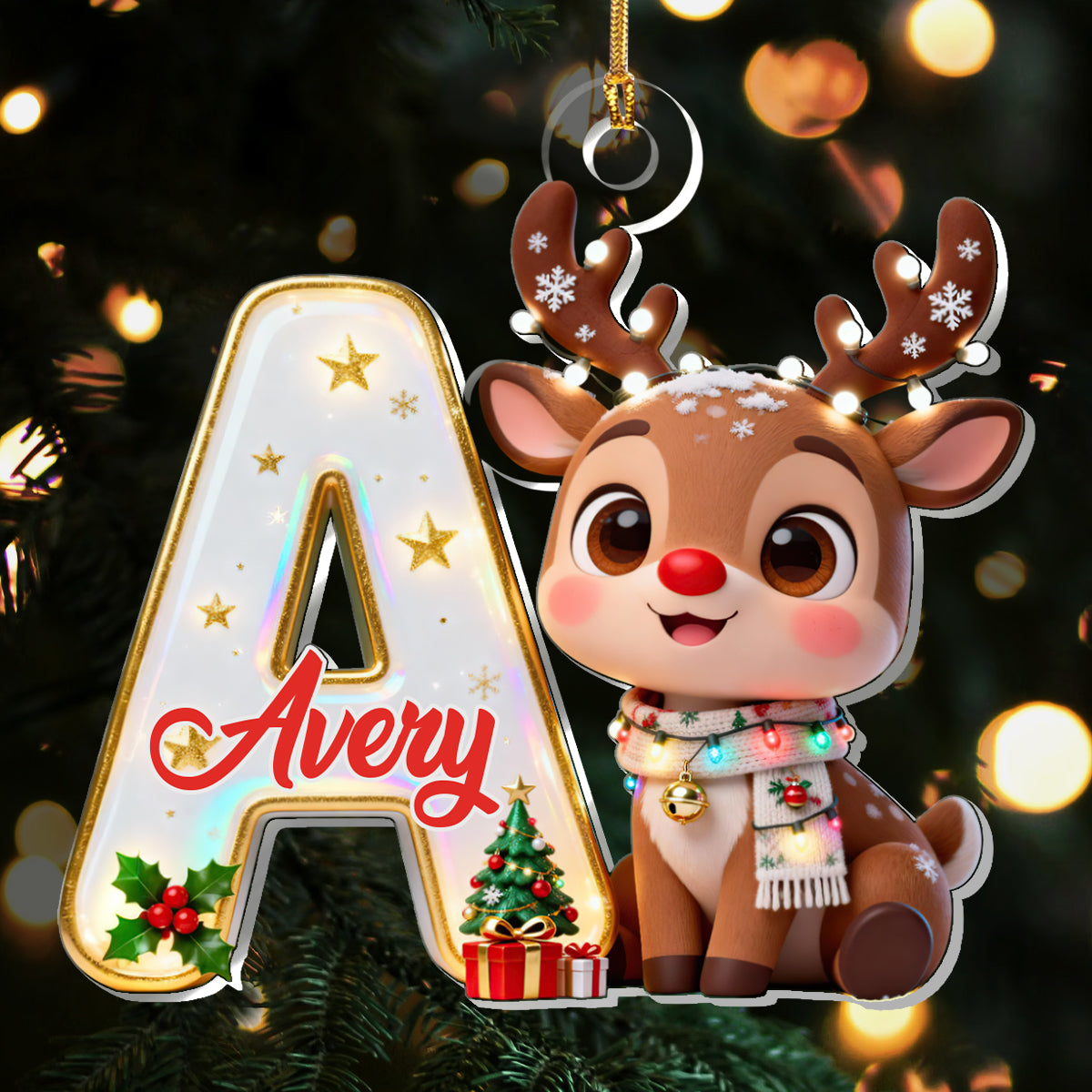 Adorable Reindeer Alphabets - Personalized Custom Acrylic Ornament