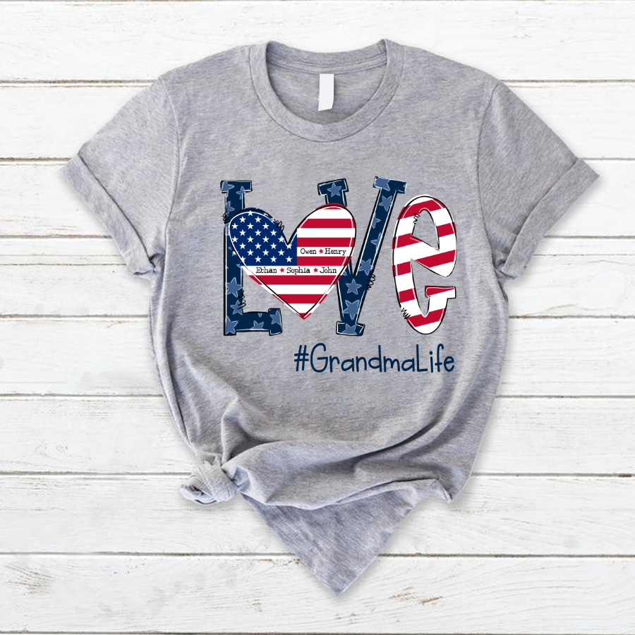 Personalized Love Grandma Life American Flag T-Shirt