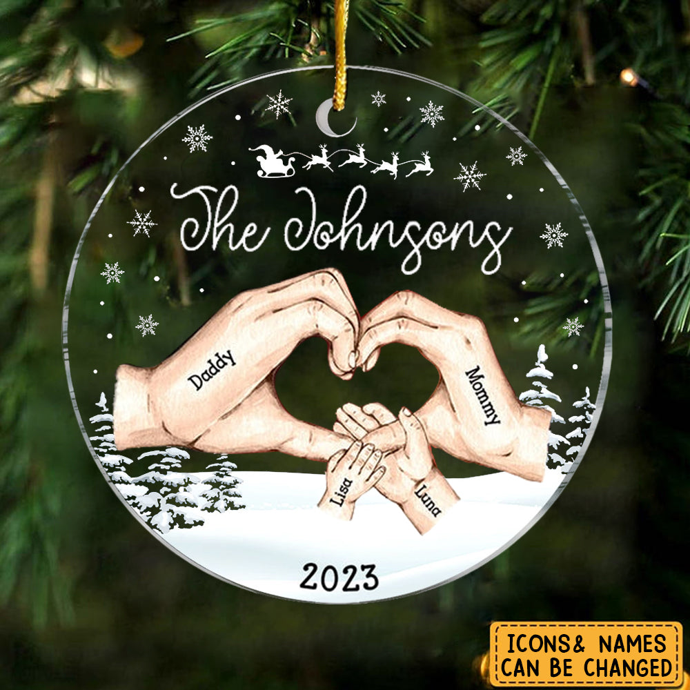 Personalized Family Hands Christmas Circle Ornament