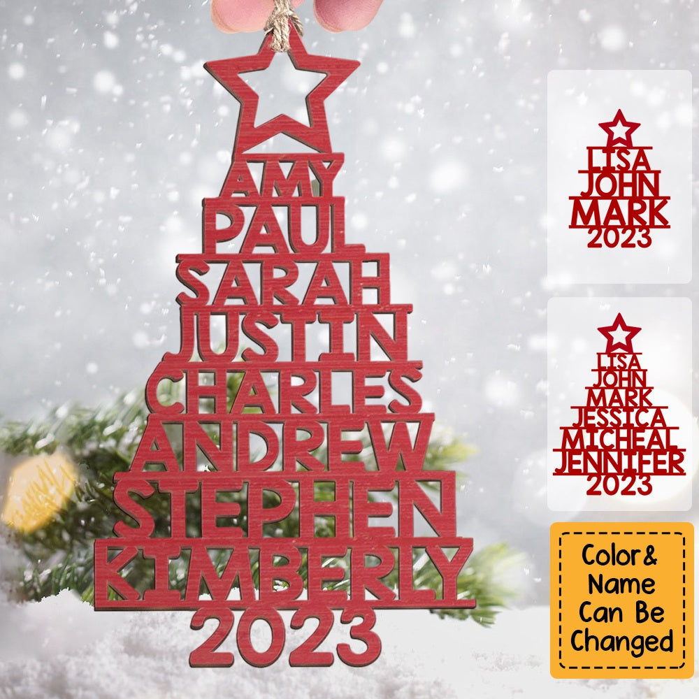Custom Family Names 2023 Christmas Tree Personalized Wooden Shaped Ornament