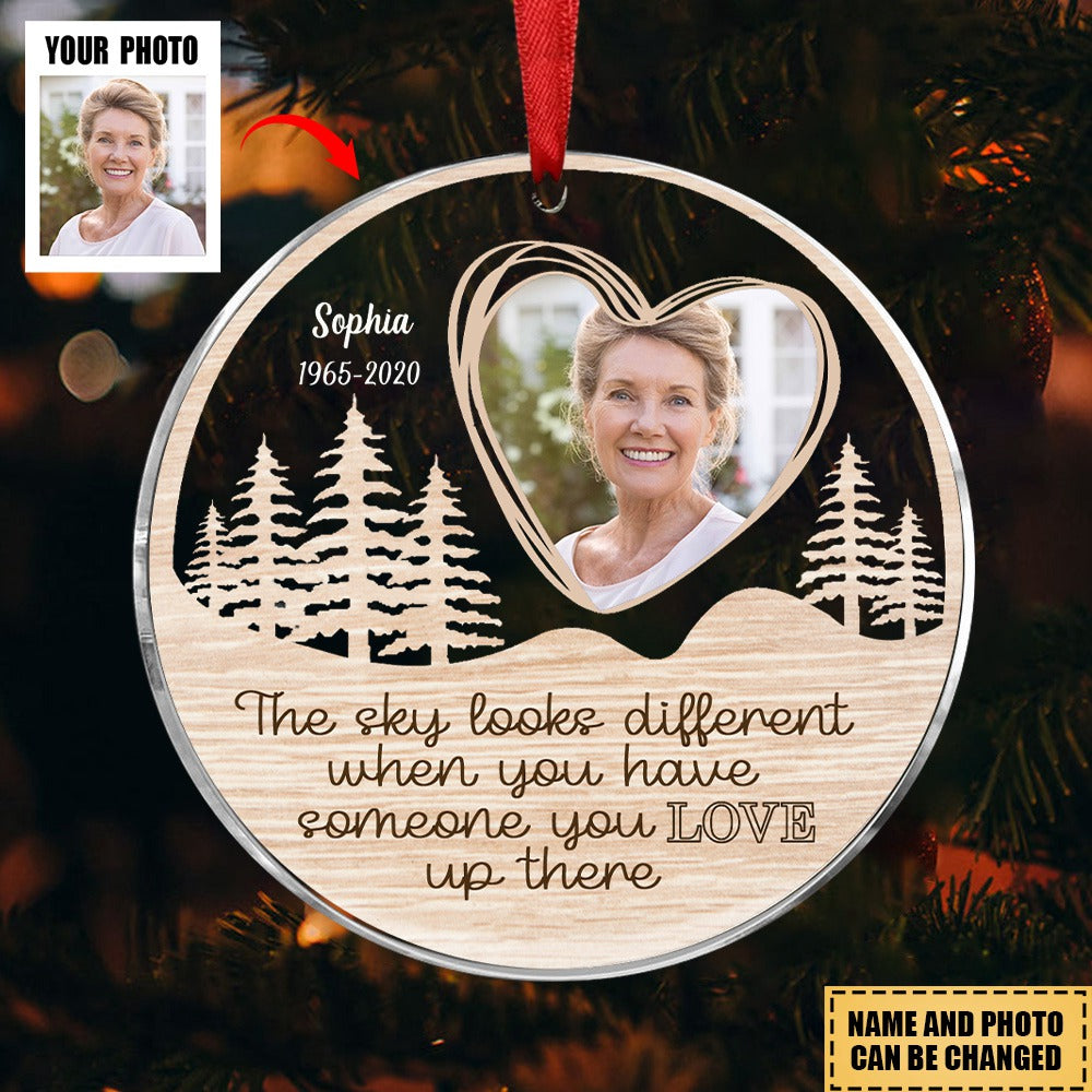 Family - Custom Photo The Sky Looks Different - Personalized Acrylic Circle Ornament