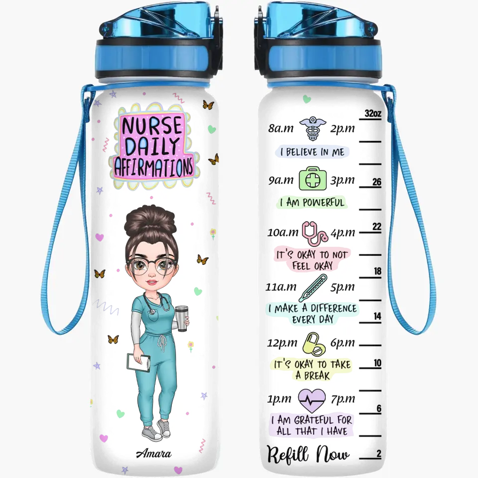 Personalized Water Tracker Bottle-Birthday Gift For Nurse-Nurse Daily Affirmation