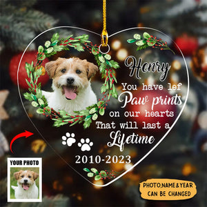 Personalized Dog Memo You Have Left Paw Prints On Our Hearts Heart Ornament