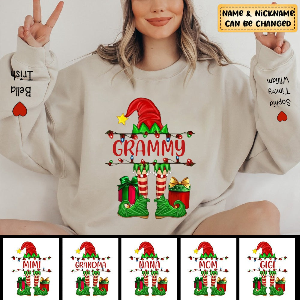 Personalized Grandma/Mom Elf Christmas Light Sweatshirt