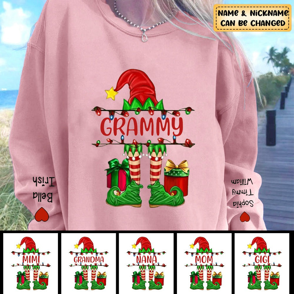 Personalized Grandma/Mom Elf Christmas Light Sweatshirt