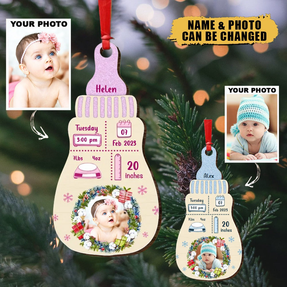 Personalized Newborn Baby Bottle Wooden Ornament