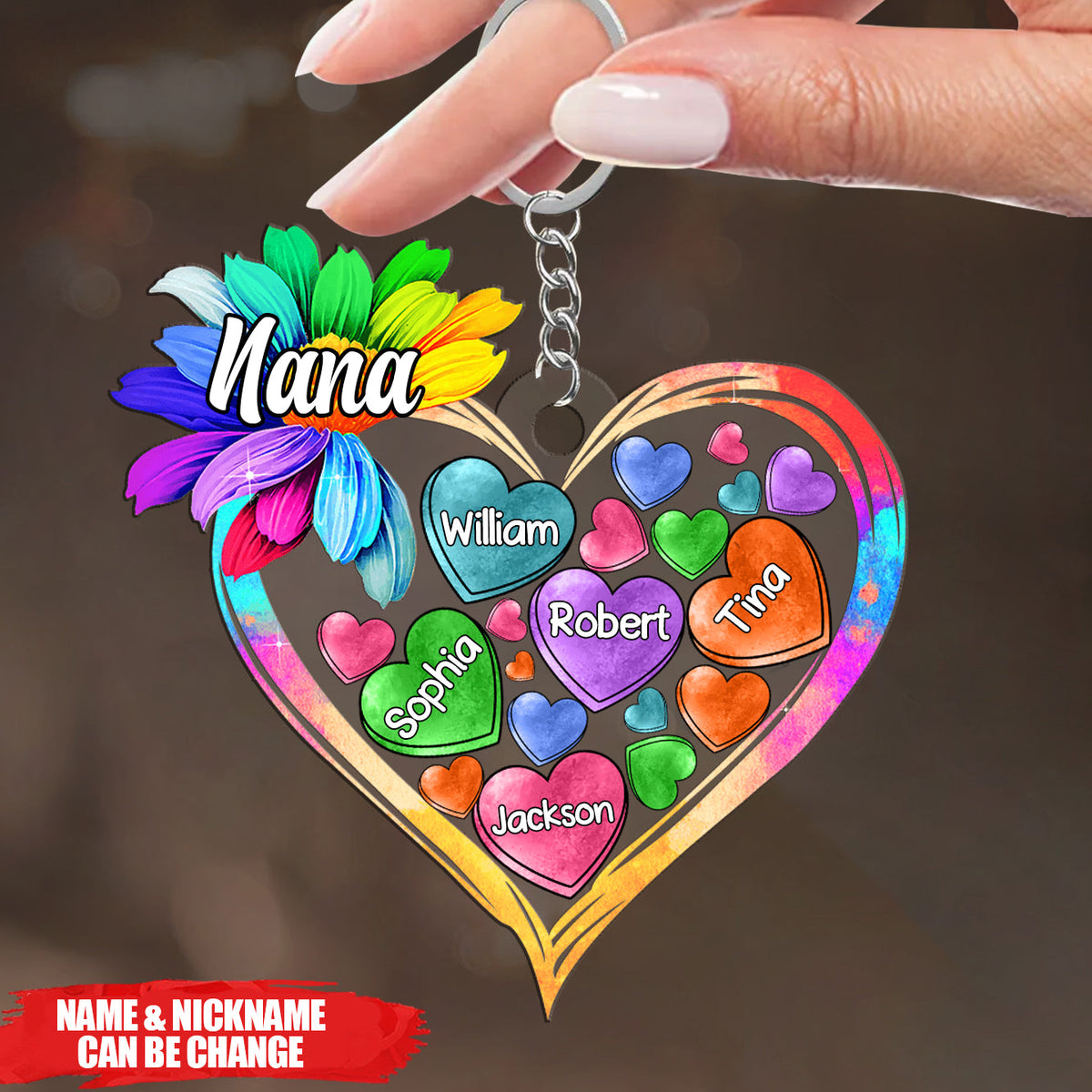 Colorful Sunflower Grandma Mom Heart Loads Of Love, Mother's Day Personalized Acrylic Keychain