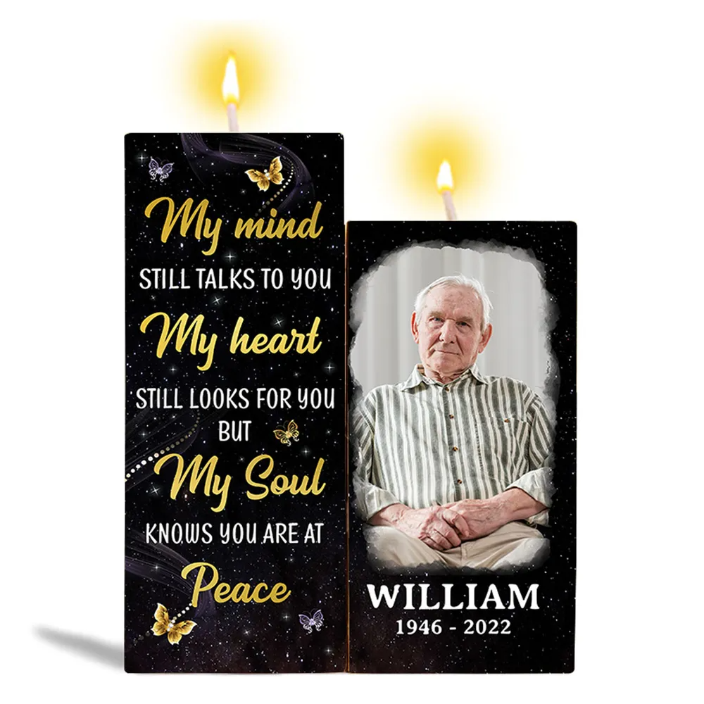 My Mind Still Talks To You Photo Memorial Sympathy Remembrance Keepsake Personalized Candle Holder