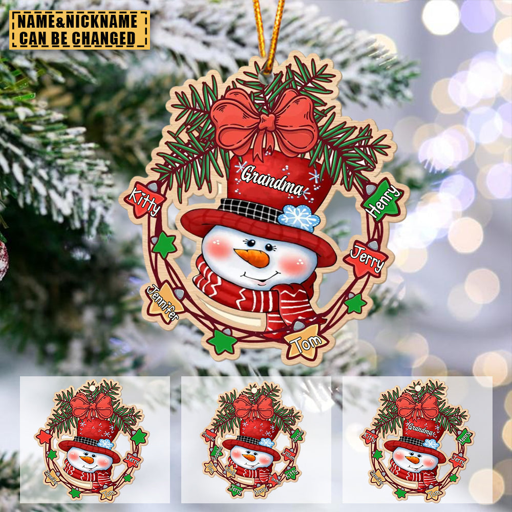Nana Snowman Christmas Lights Kids Personalized Wooden Ornament
