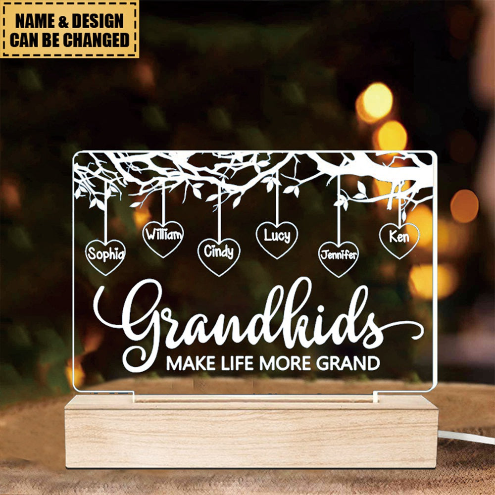 Grandkids Make Life More Grand - Family Personalized Custom Rectangle Shaped 3D LED Light