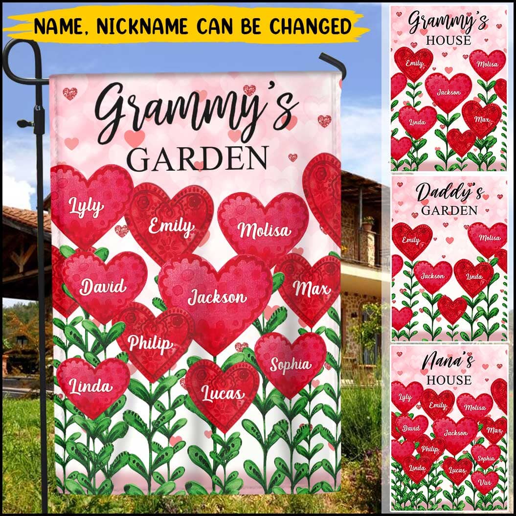 Auntie Mom Grandma's Garden Loads Of Sweet Heart Kids Personalized Garden Flag