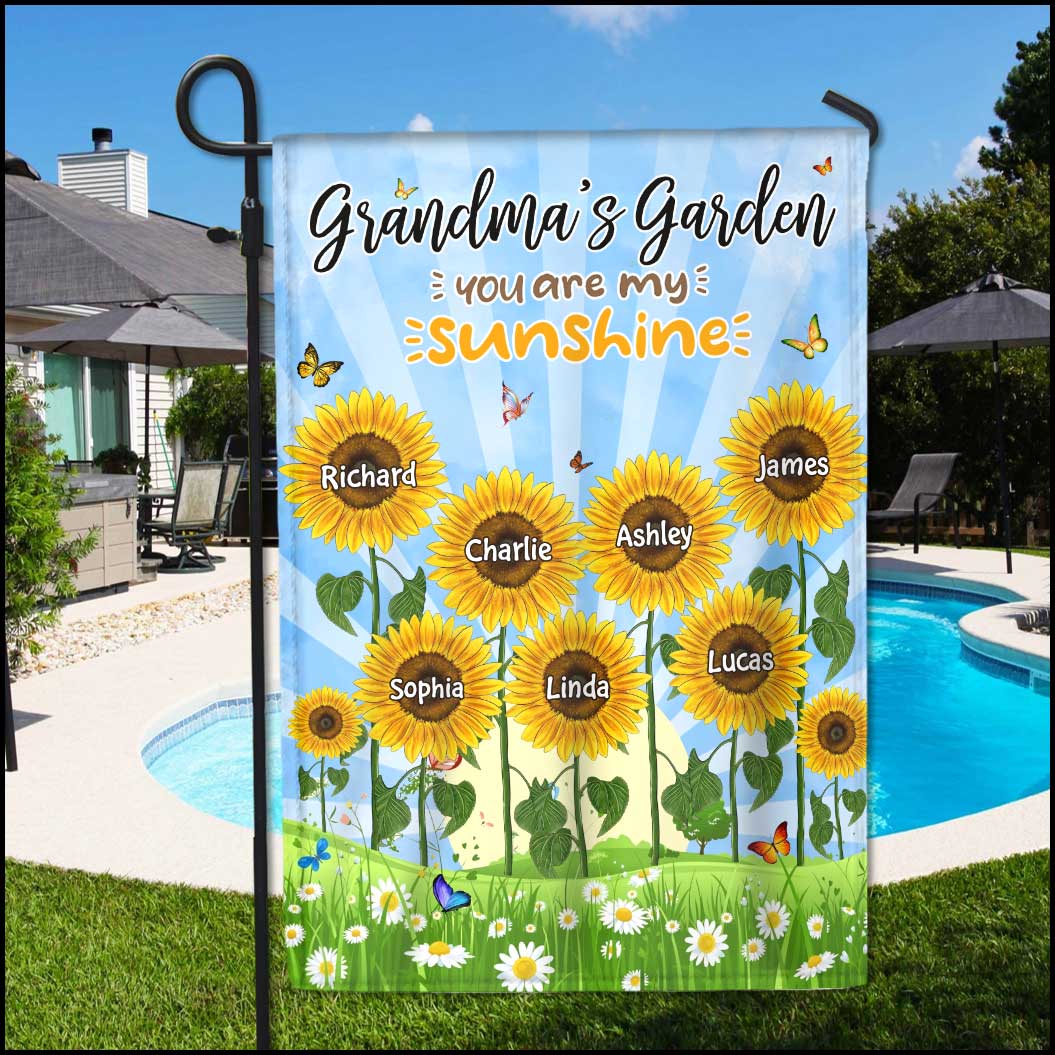 Grandma's garden sunflower custom personalized garden house flag