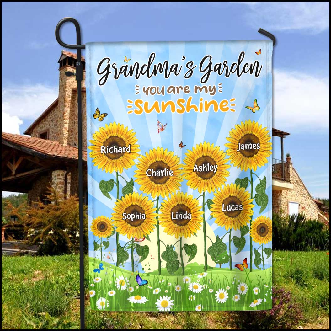 Grandma's garden sunflower custom personalized garden house flag