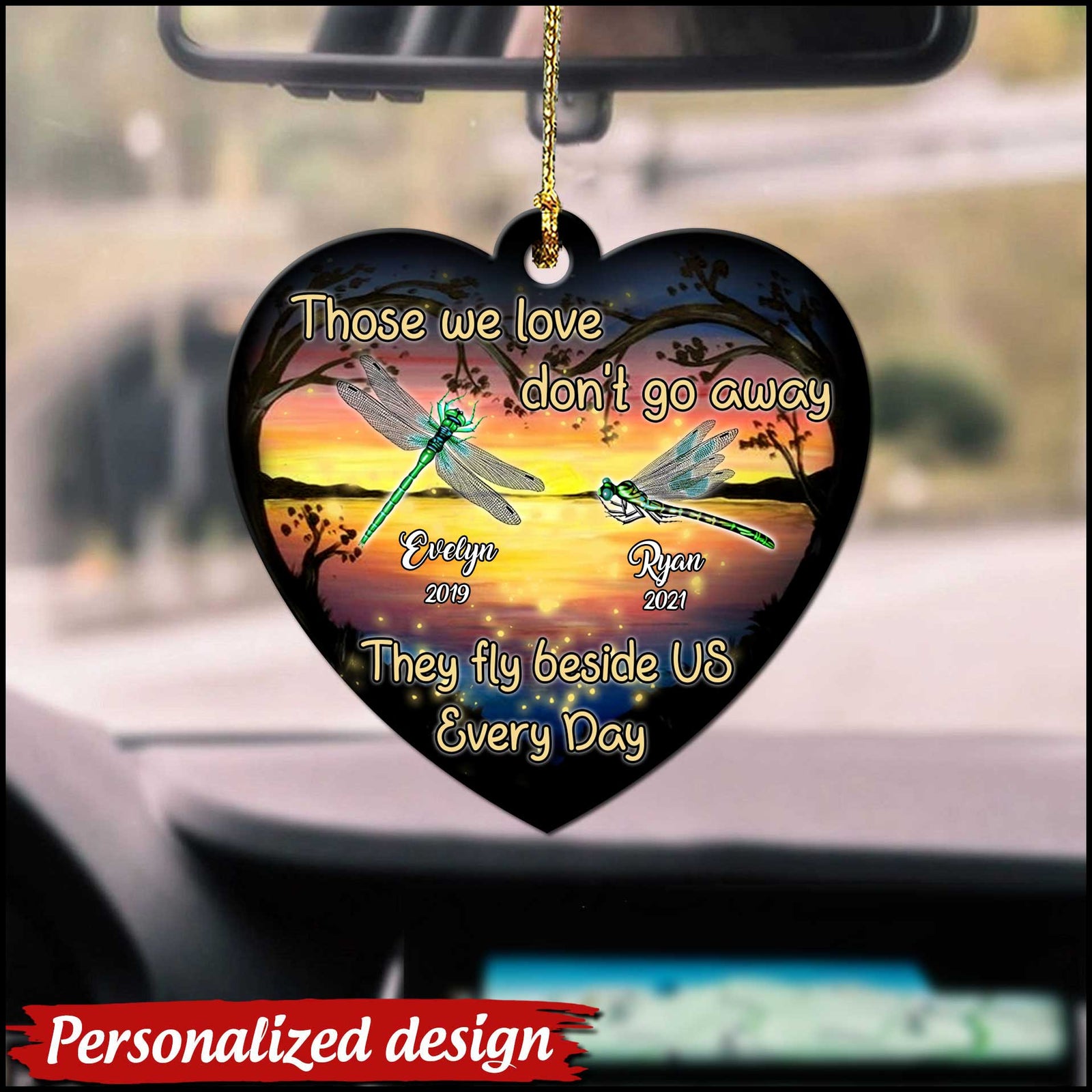 Those We Love Don't Go Away They Fly Beside Us Every Day Sunset Background Memorial Custom Gift Heart Acrylic Ornament
