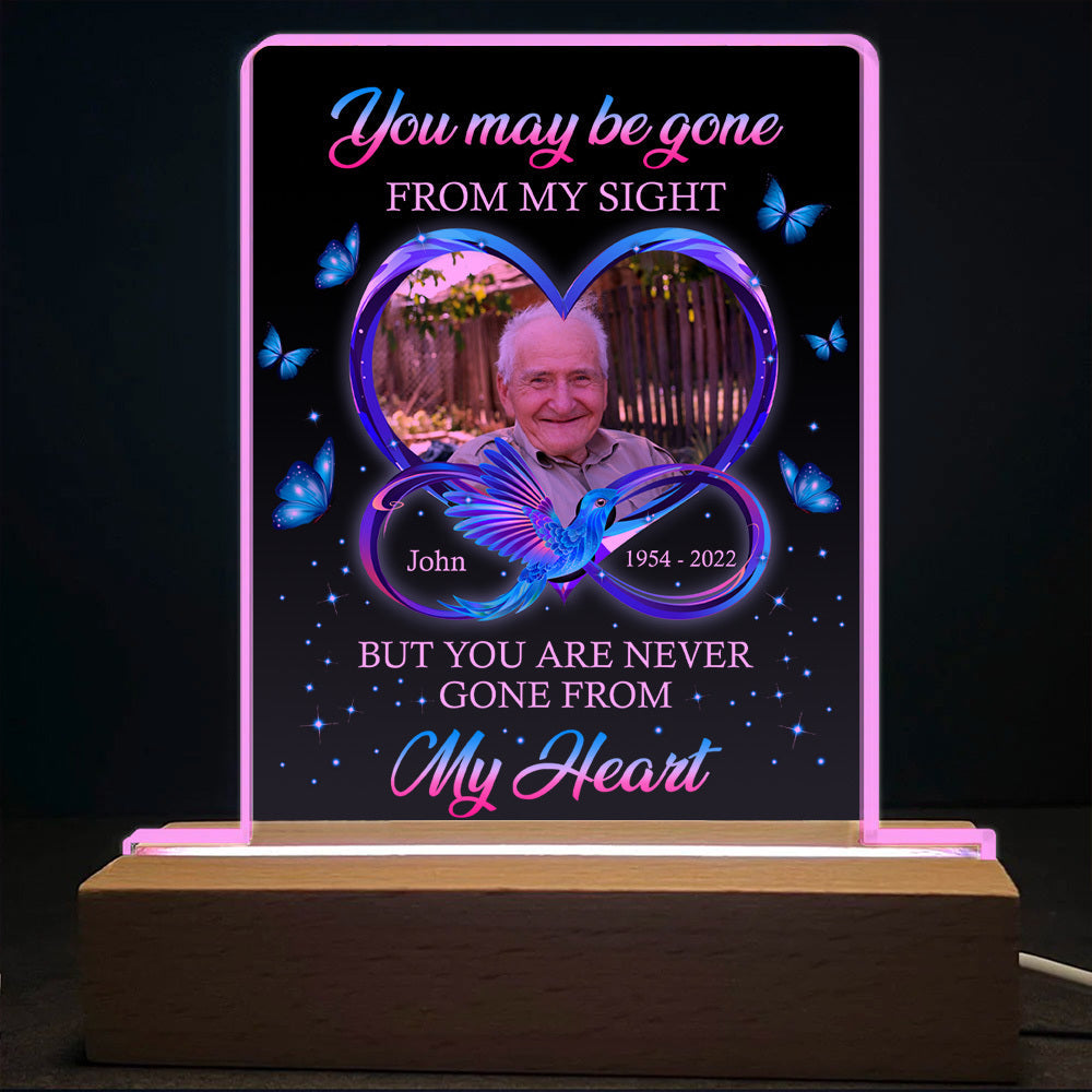 Personalized You Maybe Gone From My Sight Memorial 3D LED Light With Wooden Stand